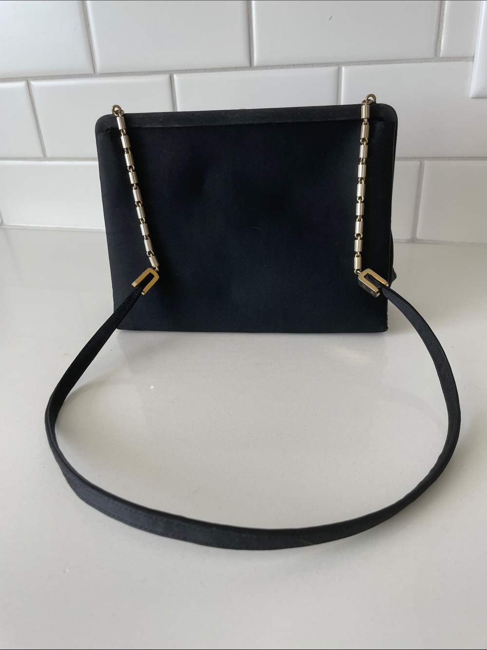 COBLENTZ ORIGINAL Structured Black Crossbody Bag w/ Gold Clasp & Chain Detailing